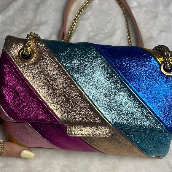 Genuine Leather Multicolor Metallic on metal gold colored chain strap - Picture 8 of 13